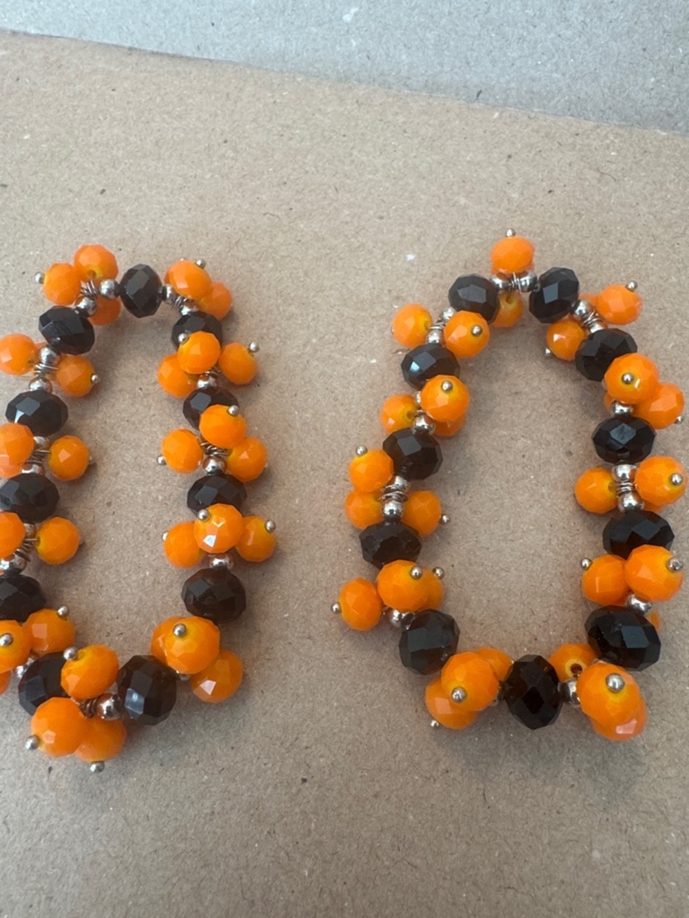Orange and Black Beaded Stretch Bracelet Set - Women Jewelry